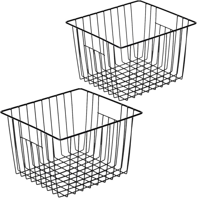 SANNO Freezer Baskets Wire Storage Basket, Metal Household Storage Organizer Baskets Bin for Pantry, Shelf, Freezer, Kitchen Cabinet, Bathroom Black