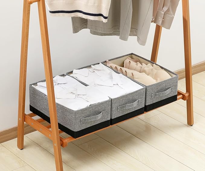 ALYER Collapsible Fabric Storage Organizer with Handles,Shelf Bins Box Container for Bedroom Office Closet Babies Nursery Toys Books Clothes (Gray&Black, 16.2" x 9.5" x 6.7")