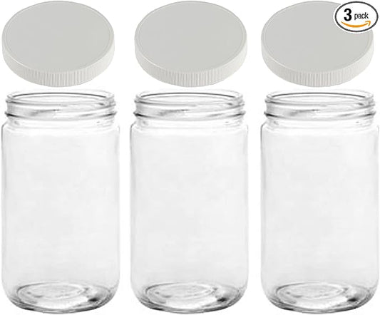 JARMING COLLECTIONS 32oz Extra Wide Mouth Glass Storage Jar with BPA-Free Plastic Lid – Quart Size Airtight Mason Jar for Kitchen, Pantry, and Food Storage (Set of 3)