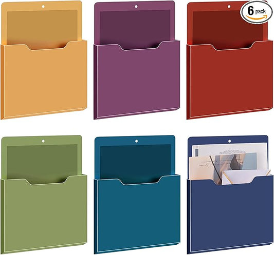 Fuutreo 6 Pcs Magnetic Wall File Organizer Magnetic Wall File Holder Refrigerator Magazine Holder for Mail Letters Paper(Dark Vintage,10 x 13 Inch,Vertical)