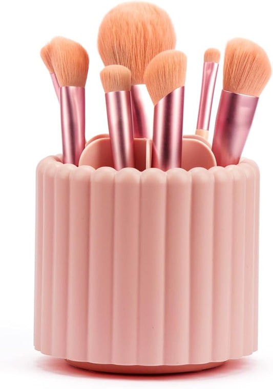 360 Rotating Makeup Brush Cup,Pink Cute Brush Organizer, Removable 7 Slots Spinning Cosmetic Brushes Storage Pen Holder for Vanity, Dresser, Desk, 5 Inch | 1 Pack-NeatNest