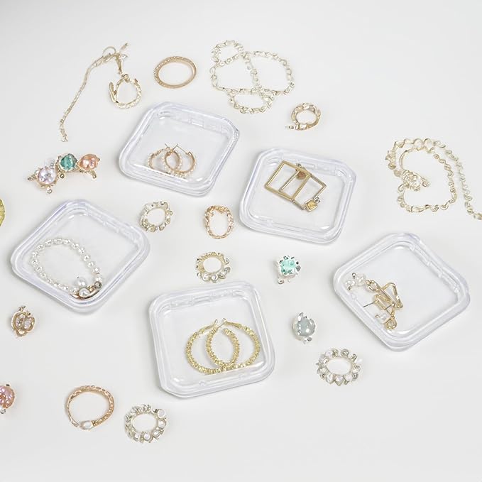 Clear Travel Jewelry Organizer Box, Rectangular Plastic Storage Container with 15 Sturdy Portable Small Cases for Organizing Beads, Crafts, Earrings, Rings, Necklaces, Small Parts in Drawer-NeatNest
