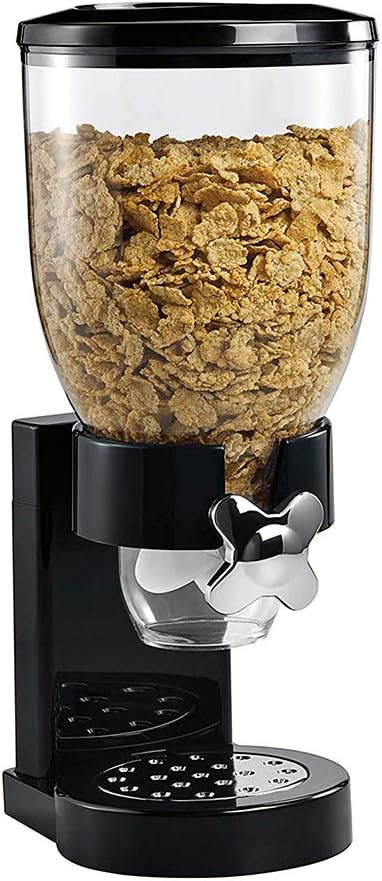 Cereal Dispenser Countertop, Plastic Single Control Candy Dispenser for Storing Coffee Beans, Kitchen Dry Cereal Dispenser (Black)-NeatNest