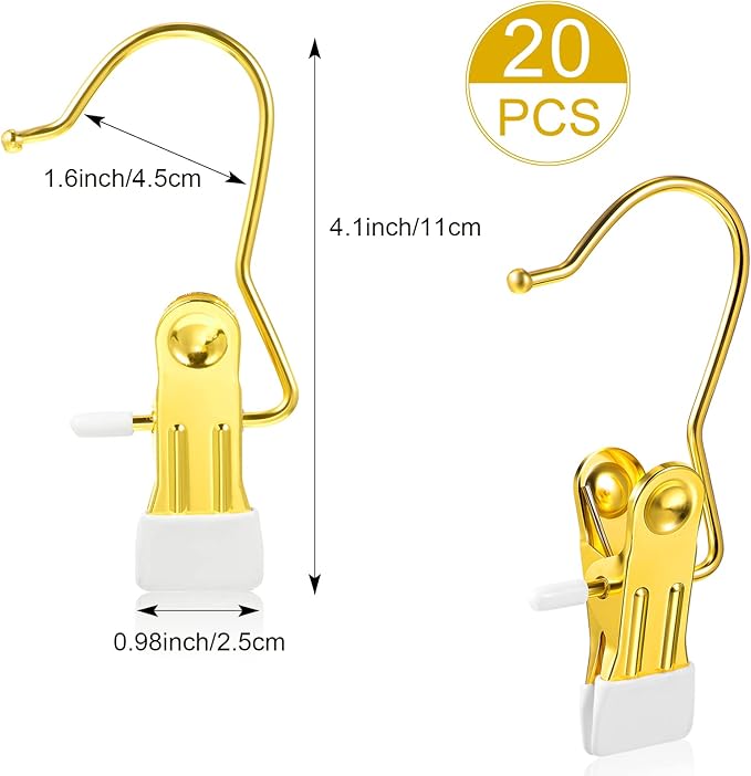 Hotop Boot Hanger Clips for Closet, Laundry Hanging Hooks Heavy Duty Clips Boot Holder Portable Single Hooks Space Saving for Pants Jeans Clothes Hats Tall Towels(Gold,20 Pieces)-NeatNest