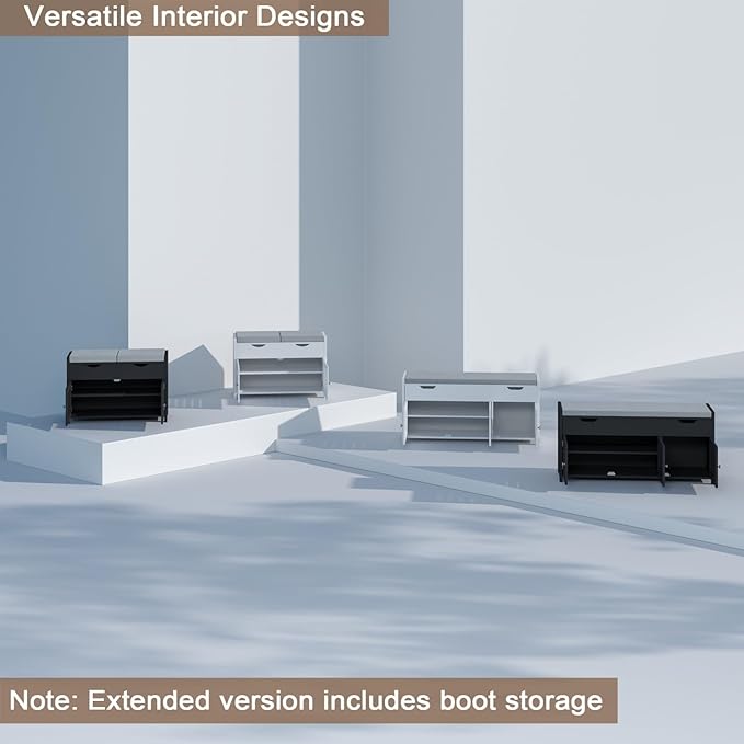 ChooChoo Shoe Storage Bench with Lift Top Storage, Entryway Bench with 2 Cushioned Seats, 3 Compartments, Adjustable Shelf, Shoe Cabinet for Entryway, Bedroom, Living Room, Grey-NeatNest