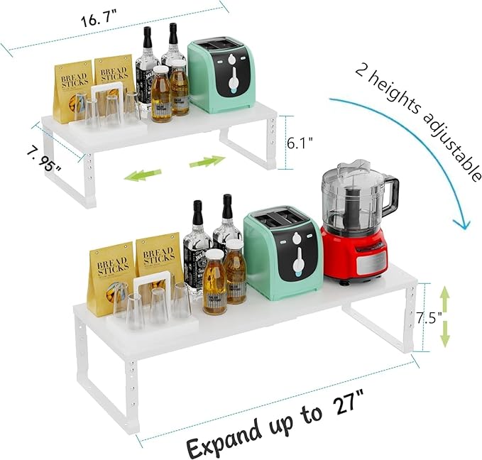 Expandable Stackable Spice Rack Organizer for Kitchen Cabinet,Adjustable Counter Shelf, countertop, Pantry,Cupboard,Bathroom,Bedroom(1Pack/White/Medium)-NeatNest