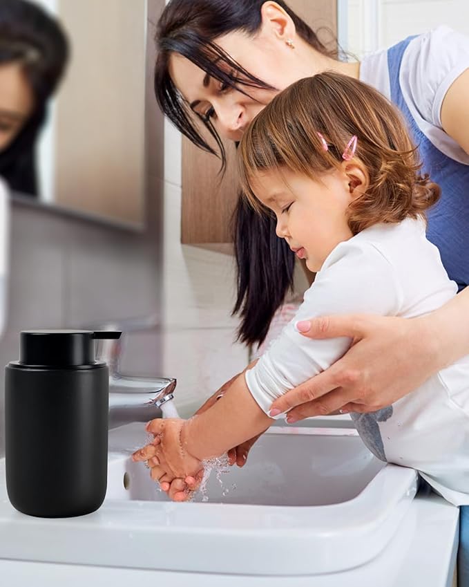 BosilunLife Lotion Pump Dispenser - Matte Black Soap Dispenser Bathroom Ceramic Dish Liquid Soap Dispenser for Kitchen, Bathroom Countertop Soap Dispensers-NeatNest