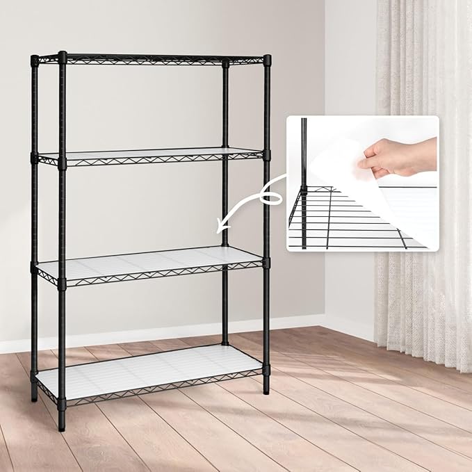 CAPHAUS NSF Wire Shelves Metal Wire Shelving Unit w/Liners, Kitchen Storage Shelving, Metal Steel Storage Shelving, Garage Shelving Storage Organizer, Utility Shelf, 4-Tier No Wheels, Black-NeatNest