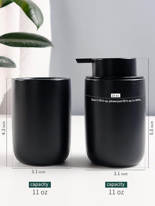 Bosilunlife Soap Dispenser and Toothbrush Holder Set - 11Oz Foam Soap Dispenser Pump Ceramic Bathroom Counter Soap Toothbrush Holder Set Black Bathroom Accessories Set-NeatNest