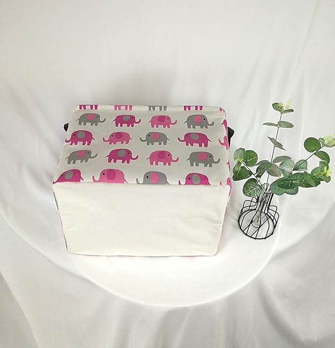 Elephant Print Rectangular Storage Bin Shelf Basket Canvas Fabric Toy Box,Waterproof Coating Nursery Hamper with Handles,Gift Basket for Home,Office,Clothes,Books(pink grey elephant)