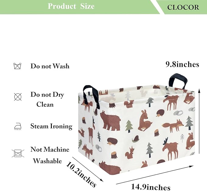 CLOCOR Rectangular Storage Basket,Collapsible Fabric Storage Container,Waterproof Toy Bin with Handles,Gift Basket(Brown Animals)-NeatNest