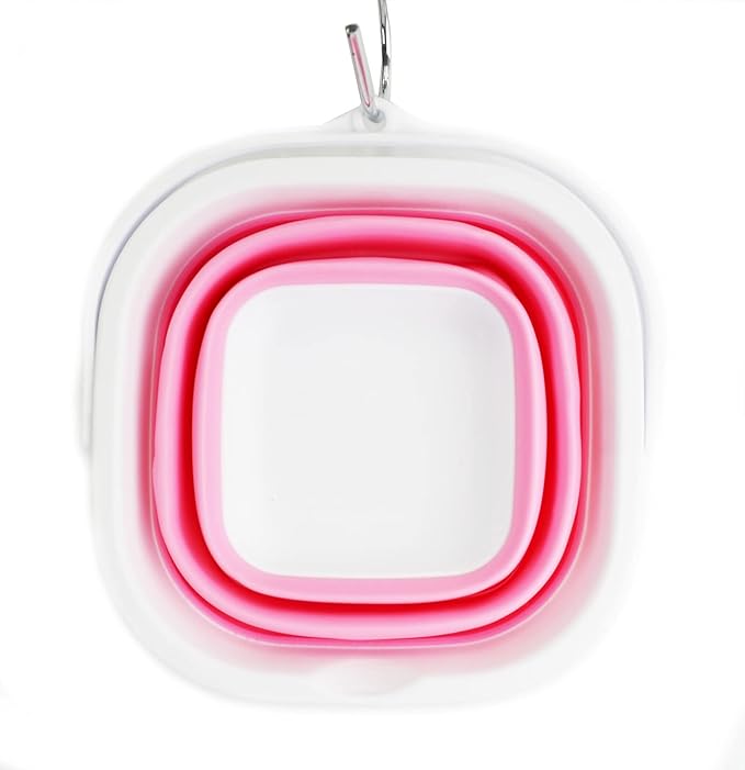 SAMMART 2.6L (0.68 Gallon) Super Mini Sqare Collapsible Plastic Bucket - Foldable Square Tub - Portable Fishing Water Pail - Space Saving Outdoor Waterpot (1, White/Pink)-NeatNest