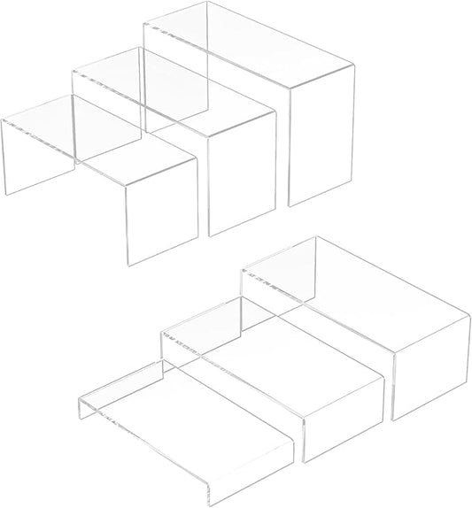 Acrylic Display Risers 6pcs, Clear Rectangular Display Organizer Stands, Acrylic Display for Funko Pop Figure, Desserts, Cupcake, Toys, Collectibles, Merchandises - 7.5''x8''x8.5''x9''x9.5''x10''-NeatNest