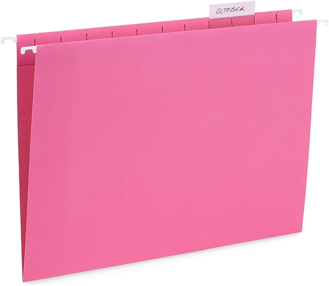 Blue Summit Supplies 25 Pink Hanging File Folders Letter Size, Reinforced Hanging File Folders Pink, Designed for Home and Office Color Coded Organization-NeatNest