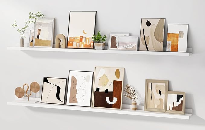 Floating Picture Ledge Shelves for Wall Set of 2, 55 Inches Picture Shelf with Ledge, Nursery Book Shelf for Toys Storage Kids Bookshelf Wall Mounted Living Room Bedroom Decor Frames, White-NeatNest