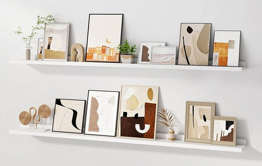 Floating Picture Ledge Shelves for Wall Set of 2, 55 Inches Picture Shelf with Ledge, Nursery Book Shelf for Toys Storage Kids Bookshelf Wall Mounted Living Room Bedroom Decor Frames, White-NeatNest