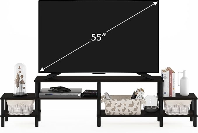 Furinno Besi No Tools Assembly Industrial Style TV Stand, Entertainment Center for 50 inch TV, Dark Oak-NeatNest
