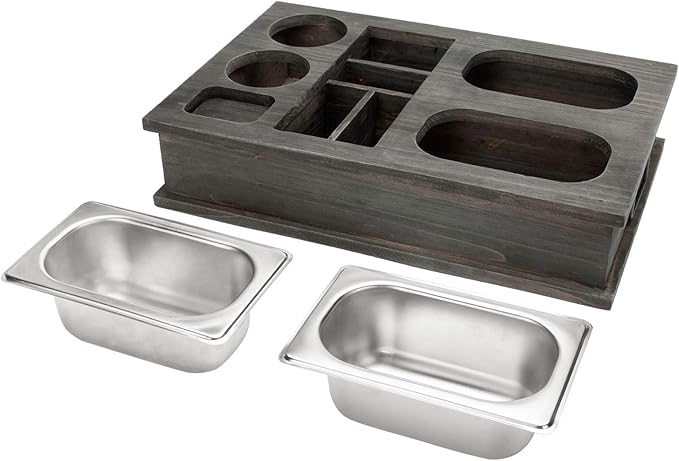 MyGift Vintage Gray Wood Beverage and Snack Server with Remote Control Holder for Living Room, Coffee Table, Caddy for Snacks, Drinks, Remote Control Organizer, TV Tray-NeatNest