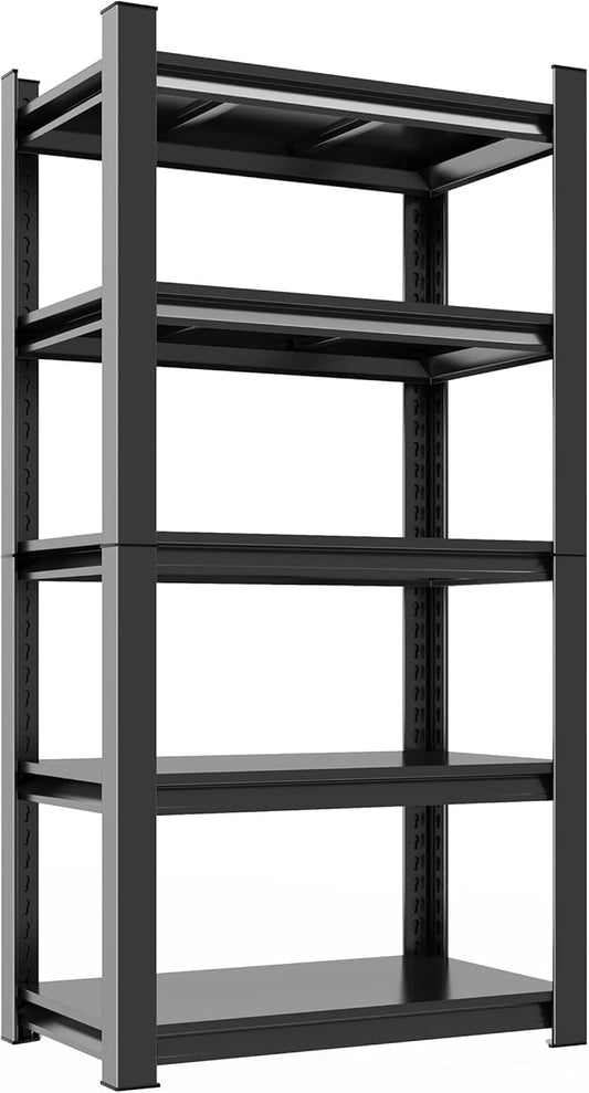 5 Tier Metal Book Shelf Industrial Black, Adjustable Height - Perfect for Bedroom, Living Area, Kitchen, Balcony Storage