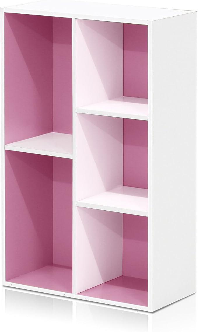 Furinno 5-Cube Reversible Open Shelf, White/Pink 11069WH/PI-NeatNest