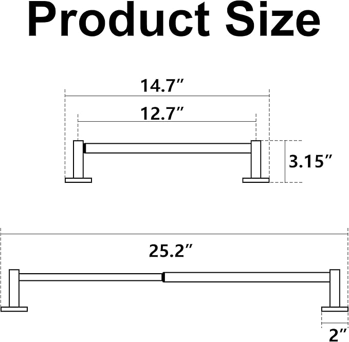 Adjustable Towel Bar, 14.4inch - 25.2inch Towel Rack, Wall Mounted for Bathroom, Kitchen Hand Towel Holder Cloths Hanger SUS 304 Stainless Steel Organizer Single Bar (Gold)