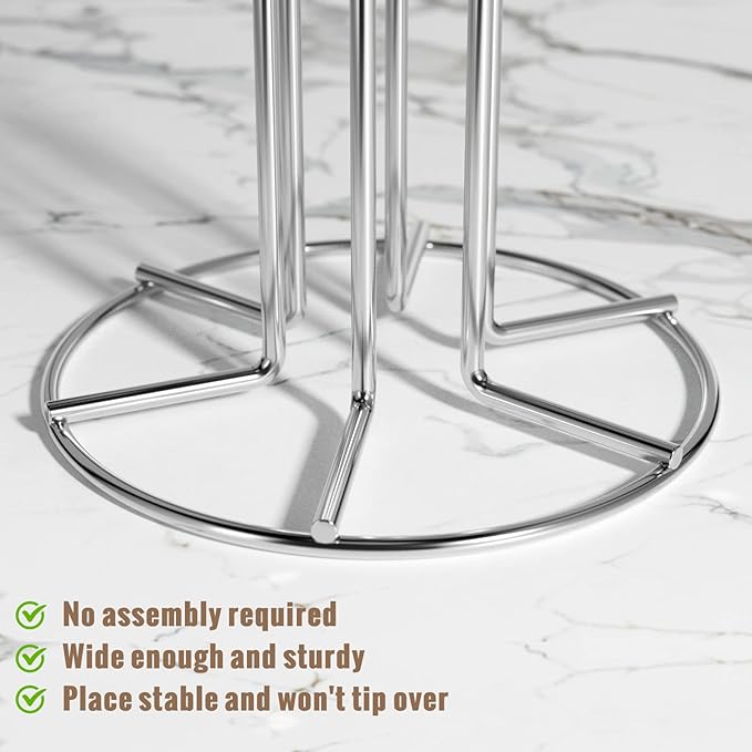 HULISEN Coffee Mug Holder for Countetop, Cup Tree for Counter Large Mugs with 6 Hooks, Metal Cup Holder Stand, Standing Rack Display for Coffee Bar, Silver-NeatNest