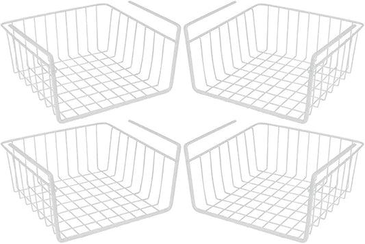 Under Shelf Wire Storage Baskets – Hanging Organizer Rack for Cabinet, Pantry, or Closet – White Metal Basket for Kitchen, Towels, or Office – No Tools Required (Set of 4 10.25")-NeatNest