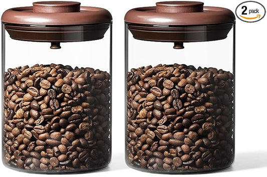 Ankou Glass Coffee Canister 900ml x 2 Jar, Airtight Food Storage Container with Pop Lid, Kitchen High Borosilicate Glass Contianers For Tea Coffee Bean Sugar-NeatNest