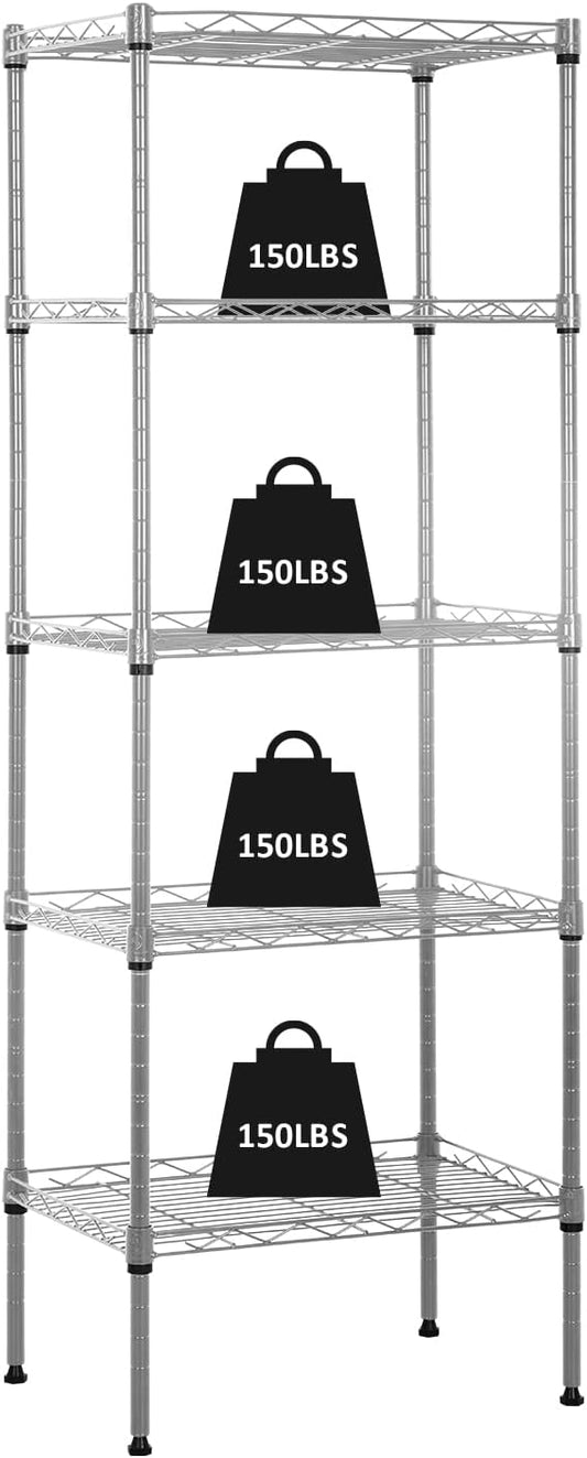 5-Tier Metal Shelving Unit Storage Shelves Metal Shelves 48"x17"x12" Heavy Duty Metal Storage Rack Wire Rack NSF Height Adjustable for Home Kitchen Bathroom Garage Shelving(Chrome)