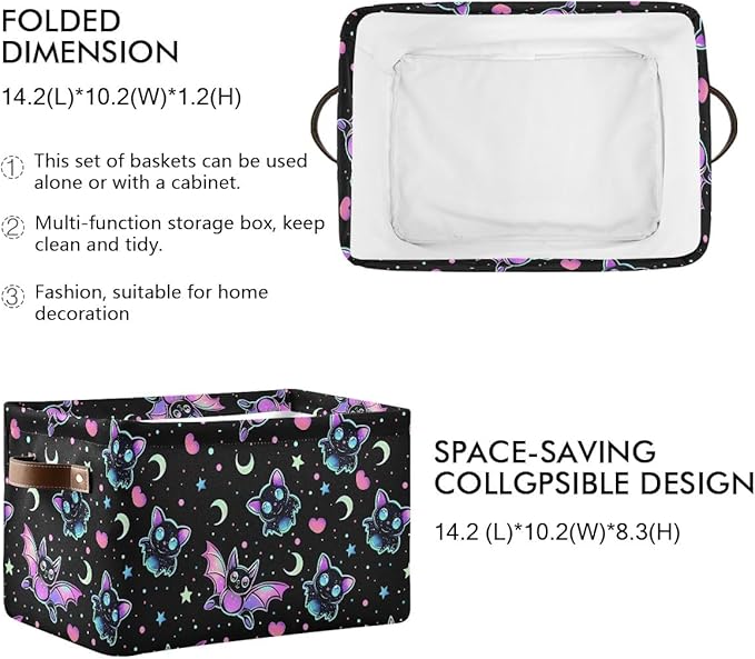 Gradient Bat Pattern Storage Basket,Large Storage Bin Fabric Collapsible Organizer Bag with Handles 15x11x9.5 inch-NeatNest