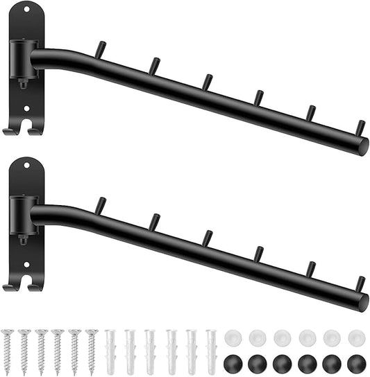 2-Pack Wall Mounted Folding Clothes Hanger Rack, Stainless Steel Clothes Hooks with Swing Arm Holder Space Saving Clothing Hanging System Closet Storage Organizer Heavy Duty Drying Rack (Black)