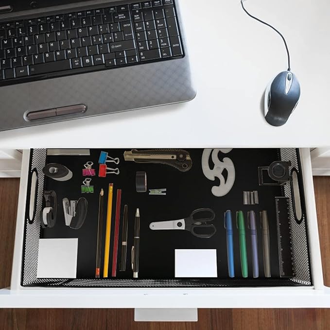 2Pcs Desk Drawer Organizer, Stable Metal Mesh Desk Storage Tray, Versatile Storage Box Set for Office Home Supplies,13 x 9 inches-NeatNest