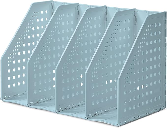 deli Collapsible Magazine File Holder 4 Vertical Compartment Binder Holder for Desk Organizer Adjustable Sturdy Binder Storage Organizer for Office School Home（Blue）-NeatNest