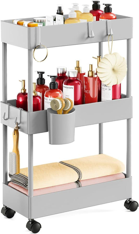 Pipishell Slim Storage Cart with Wheels - 3 Tier Bathroom Organizers and Storage Cart - Rolling Carts for Bathroom, Kitchen, Narrow Space, Laundry Room,Grey-NeatNest