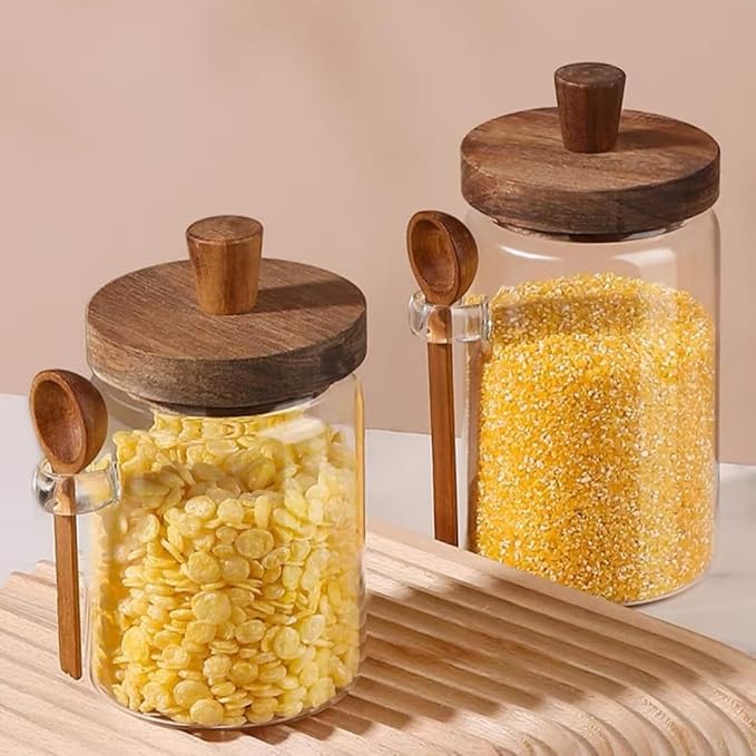 Glass Jar with Wooden Lid & Spoon, 27oz Food Storage Containers Coffee Jar Coffee Grounds Container, Glass Food Storage Canister (1 Pack)