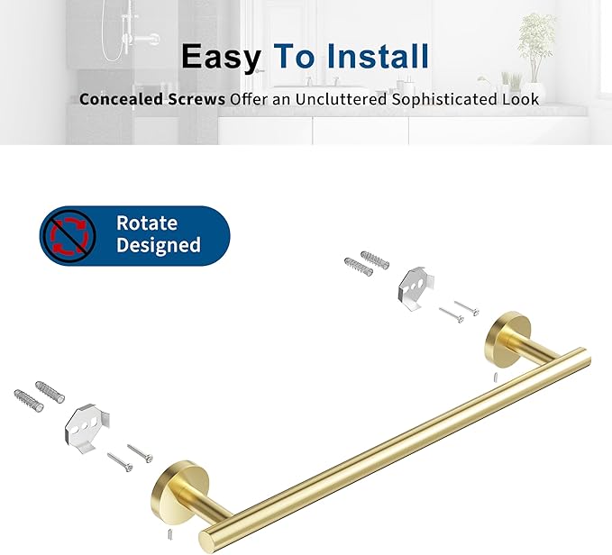 Brushed Gold Towel Bar, 14 Inch Towel Racks for Bathroom Wall Mounted, Thicken SUS304 Stainless Steel Heavy Duty Hand Towel Holder Organizer, Bathroom Accessories, Total Length 16.5 Inch-NeatNest