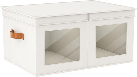 Univivi Large Storage Boxes with Lids, Collapsible Foldable Storage Bins for Clothes, [1-Pack] Fabric Storage Cubes with Handles, Closet Organizers for Home, Bedroom (Beige, 24” x 17” x 12")-NeatNest