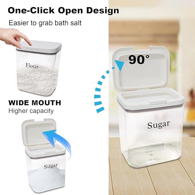 Flour Sugar Storage Containers 2 Pc,Airtight Food Containers Storage with One-Press Lid,BPA Free Pantry Organizers Storing with Scoop and Ceasuring Cups for Kitchen,Cereal,Rice,Pasta,Baking Supplies
