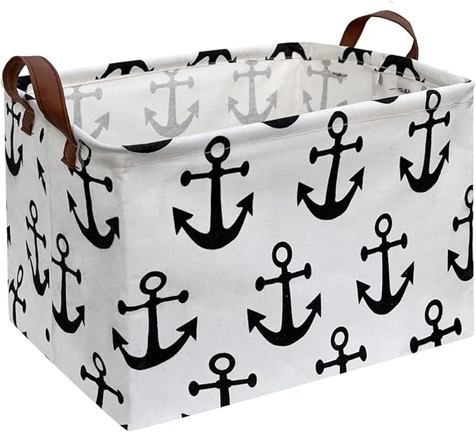 CLOCOR Rectangular Storage Basket,Collapsible Cute Pattern Storage Bin,Waterproof Coating Storage Box with Handles ,Gift Baskets, Shelf Basket (Anchor)-NeatNest