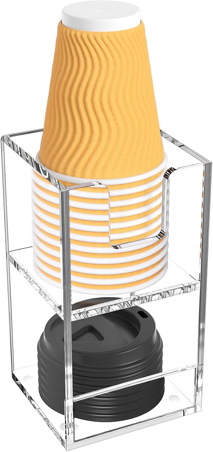 Coffee Condiment and Cup Organizer - 2-Tier Upright Cup and Lid Holder with Straw Organizer 2 Compartments Clear Acrylic Cup Dispenser for Restaurant Breakroom Coffee Station Countertop-NeatNest