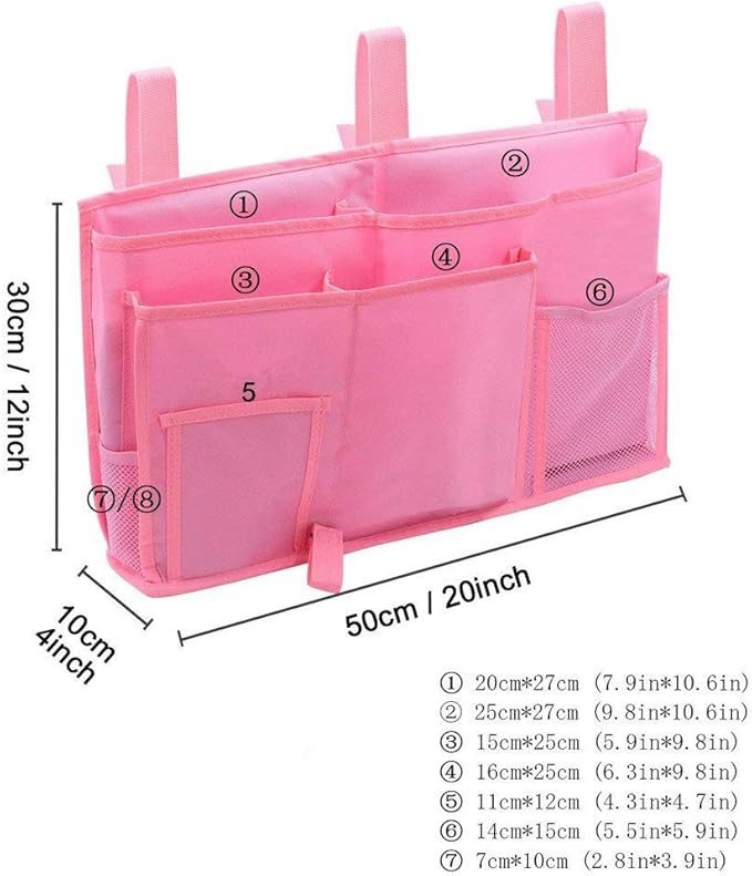 Bunk Bed Organizer - Bedside Storage Caddy with Pocket, Hanging Organizer for Camp, Dorm, Room, Hospital Bed Rail and More (Pink)-NeatNest
