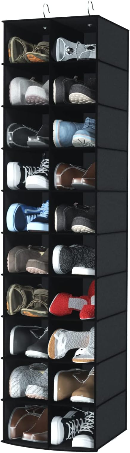 coastal rose Hanging Shoe Organizer for Closet, 20 Sections Hanging Closet Organizers and Storage Shelves, Space Saving Hanging Shoe Rack, Black, 12''W×12''Dx 50''H-NeatNest