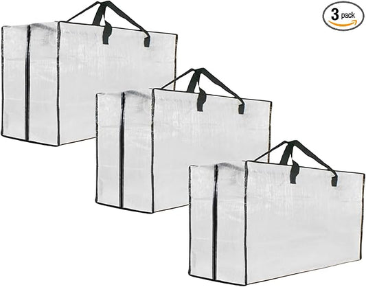 3 Pack Heavy Duty Moving Bags, Extra Large Clear Storage Bags with Zipper and Handles, Moving Boxes & Storage Bins Alternative, Packing Supplies, Moving Supplies for Dorm Room Essentials