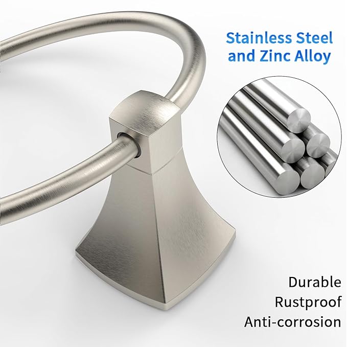 Hand Towel Holder for Bathroom Kitchen Brushed Nickel Towel Ring Towel Hanger Stainless Steel and Zinc Alloy Wall Mount
