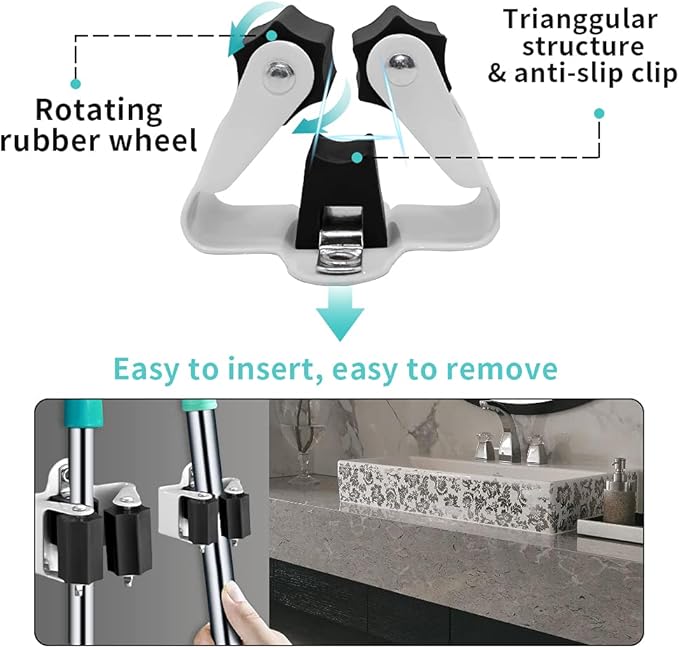 3-H Broom Hanger,Mop Holder Wall Mount 20 Pack, Broom Holder Wall Mount for Hanging and Organizing Shovel,Rake,Brush,Yard Tools in Kitchen,Laundry Room,Bathroom,House(black)