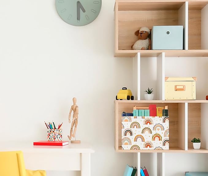 CLOCOR Rectangular Storage Basket Empty,Gift Basket for Kids,Waterproof Toy Bin with Handles,Room Decor(Boho Rainbow)-NeatNest