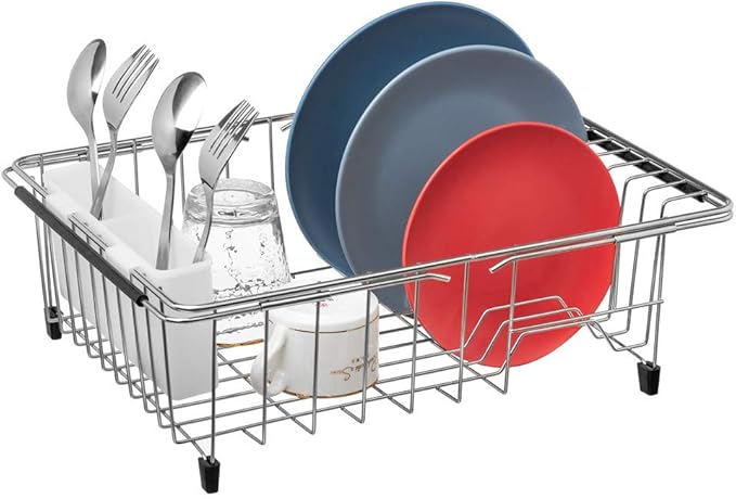 SANNO Utensil Drying Rack, Plastice Utensil Silverware Storage Holder fit for Dish Rack Over Sink, Chopsticks/Spoon/Fork/Knife Drainer Basket Flatware Storage Drainer,White, 7.75"×1.5"-NeatNest