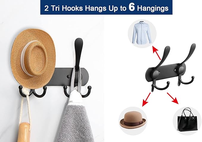 NearMoon Coat Rack Wall Mounted-2 Pack, Heavy Duty Bath Towel Hooks Stainless Steel Robe Hooks Holder, Metal Coat Hook for Towel Coat Hat Key Bathroom Bedroom Hotel Entryway (2 Hooks, Matte Black)