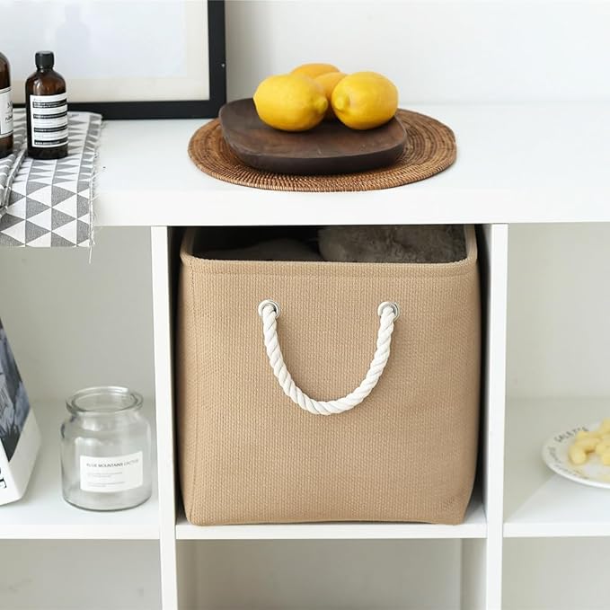 TheWarmHome Organization and Storage Basket for Organizing - 3 Pack 16x12x12 inch Cube Fabric Storage Cubes, Storage Bin for Shelves Gift Closet Organizer Cloth Toy (Beige)-NeatNest