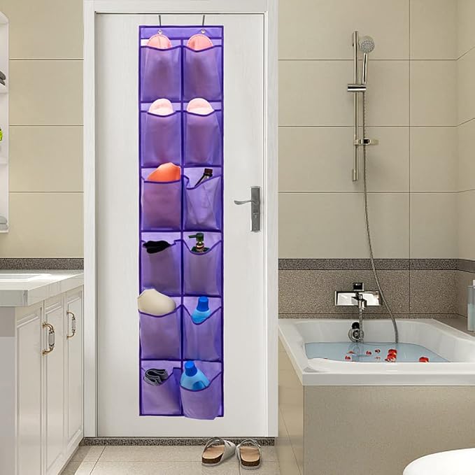 Hanging Storage Organizer Over the Door Shoes Organizer Kids Shoe Rack with 12 Large Fabric Pockets for Closet Shoe Holder Hanger (PURPLE)-NeatNest